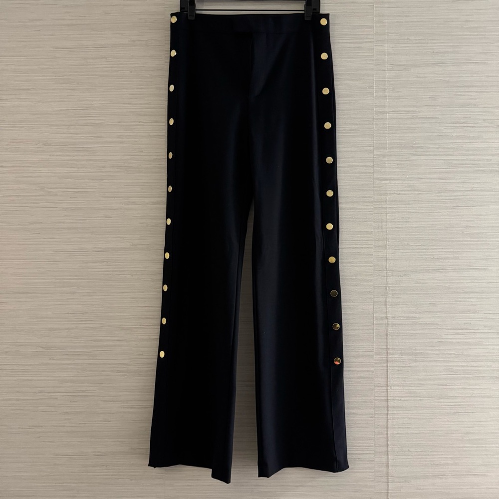 Chic Black blue Wide-Leg Pants with Gold Buttons